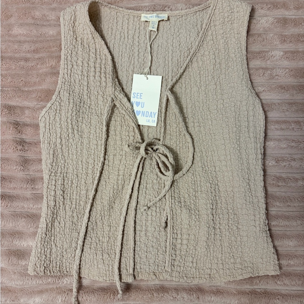 NWT See You Monday Beige Textured Tie-Front Camisole